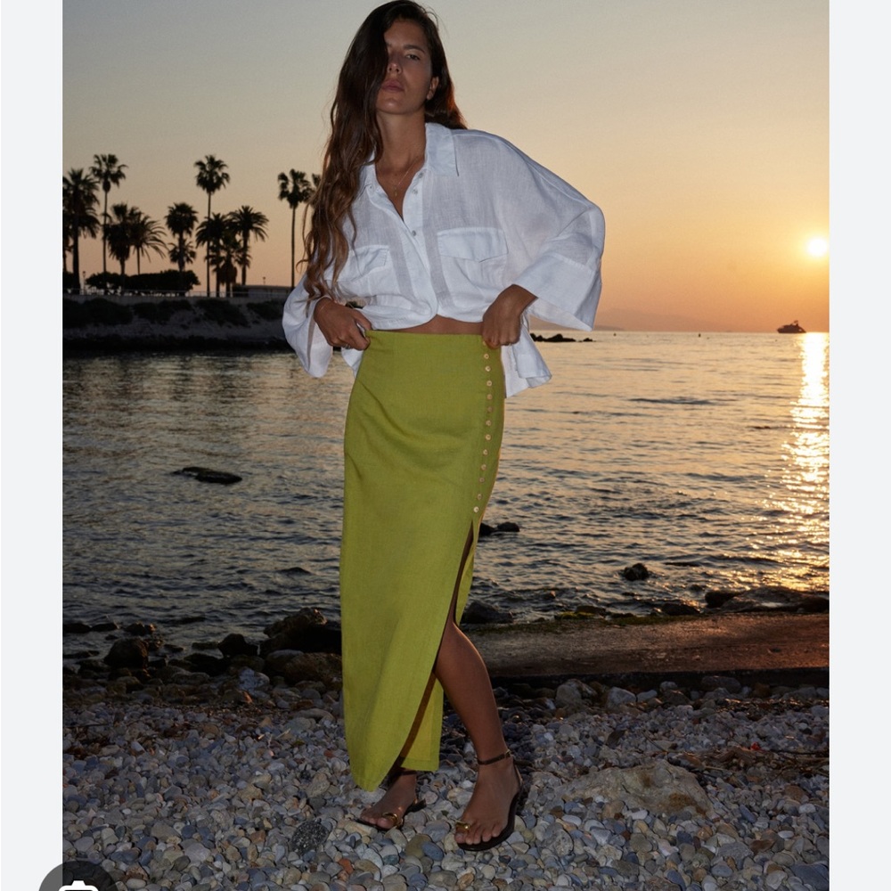Zara Woman Linen blend midi skirt